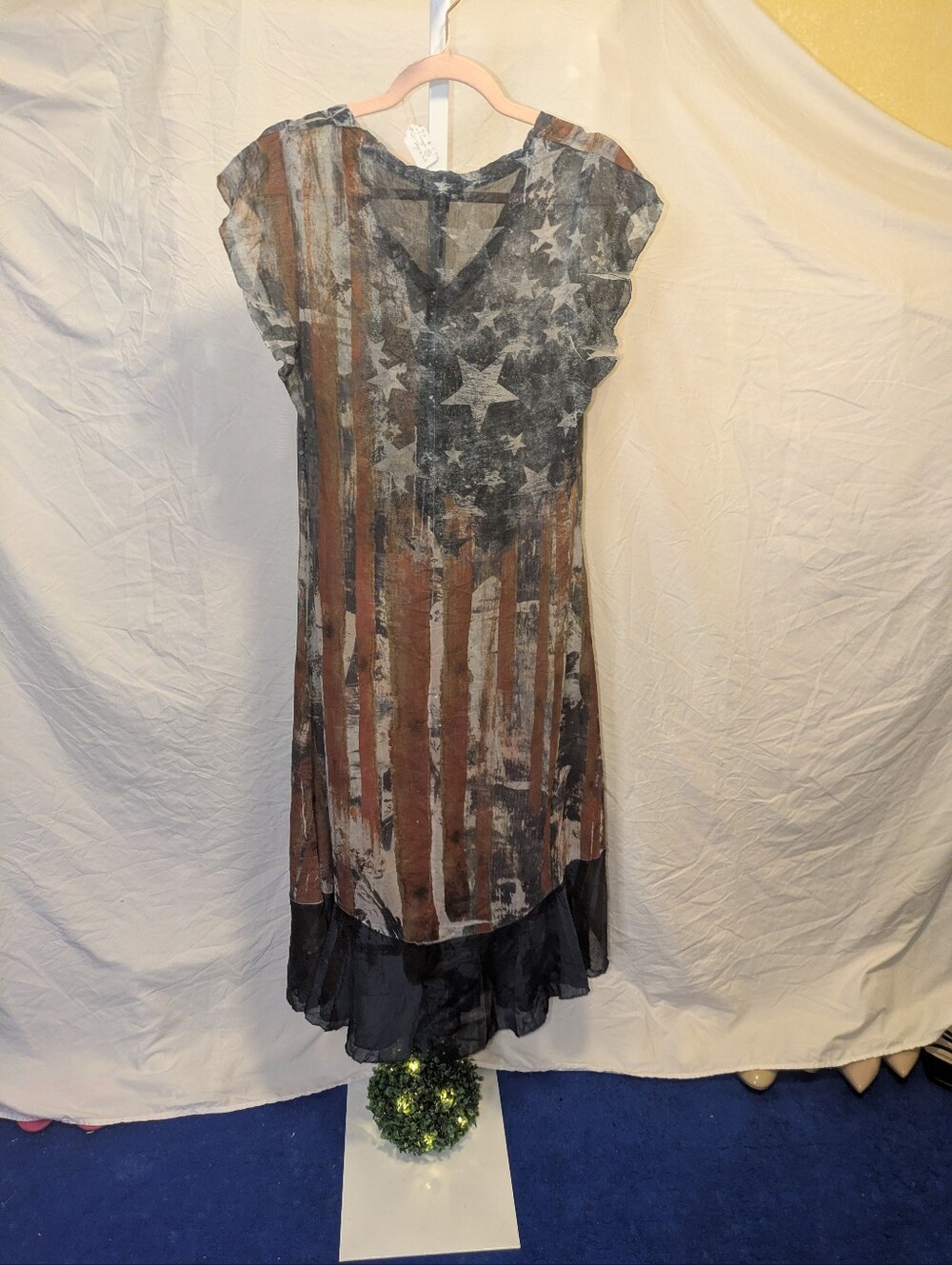 Cal Style USA Patriotic American Flag Midi Dress Rhinestone Stars Medium - Picture 3 of 13